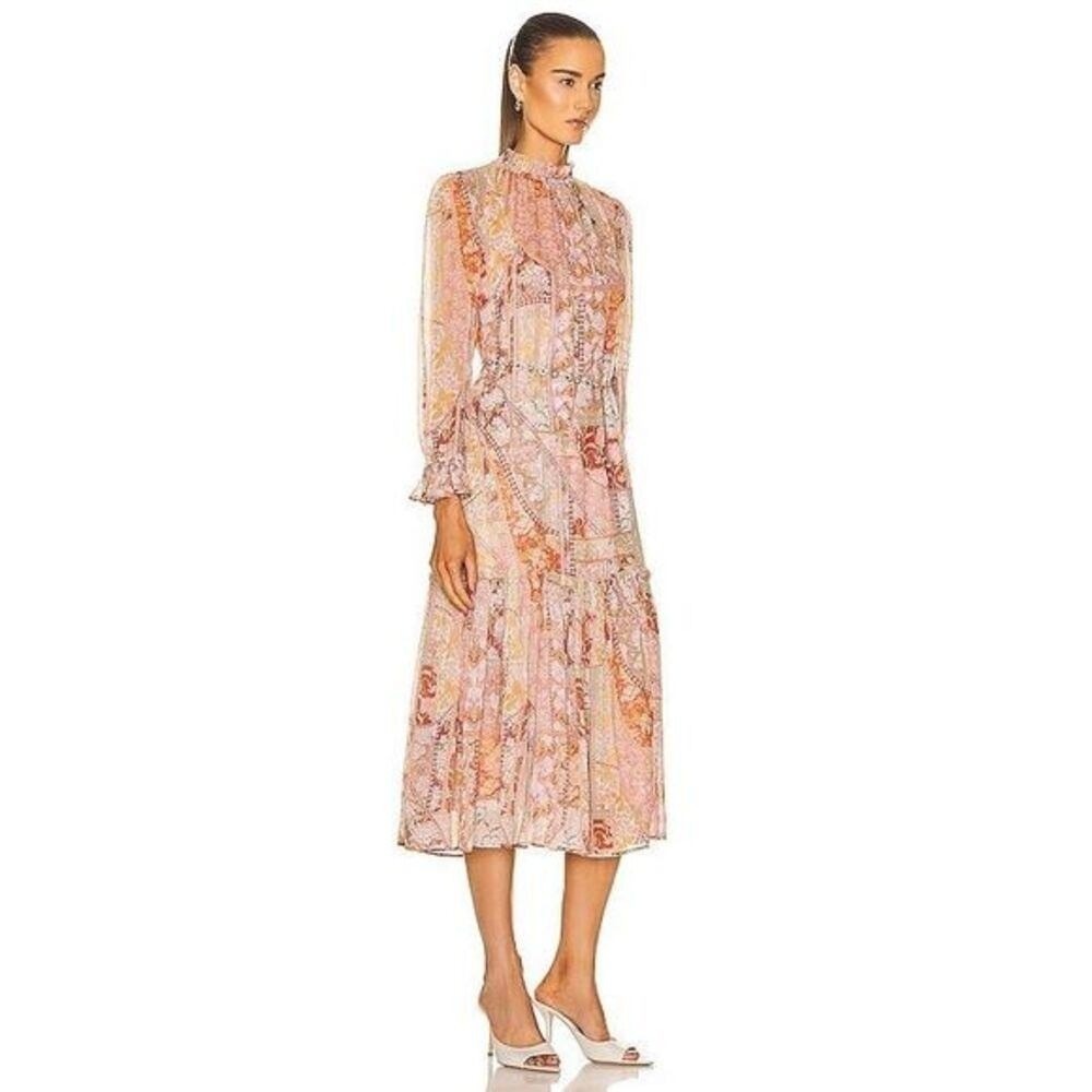 Zimmermann Kaleidoscope Tubular‎ Midi Dress Red Swirl Floral Sz US 2P NEW $1150